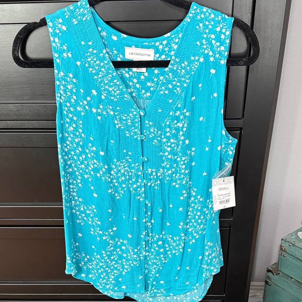 Liz Claiborne Turquoise Floral Button-Down Blouse